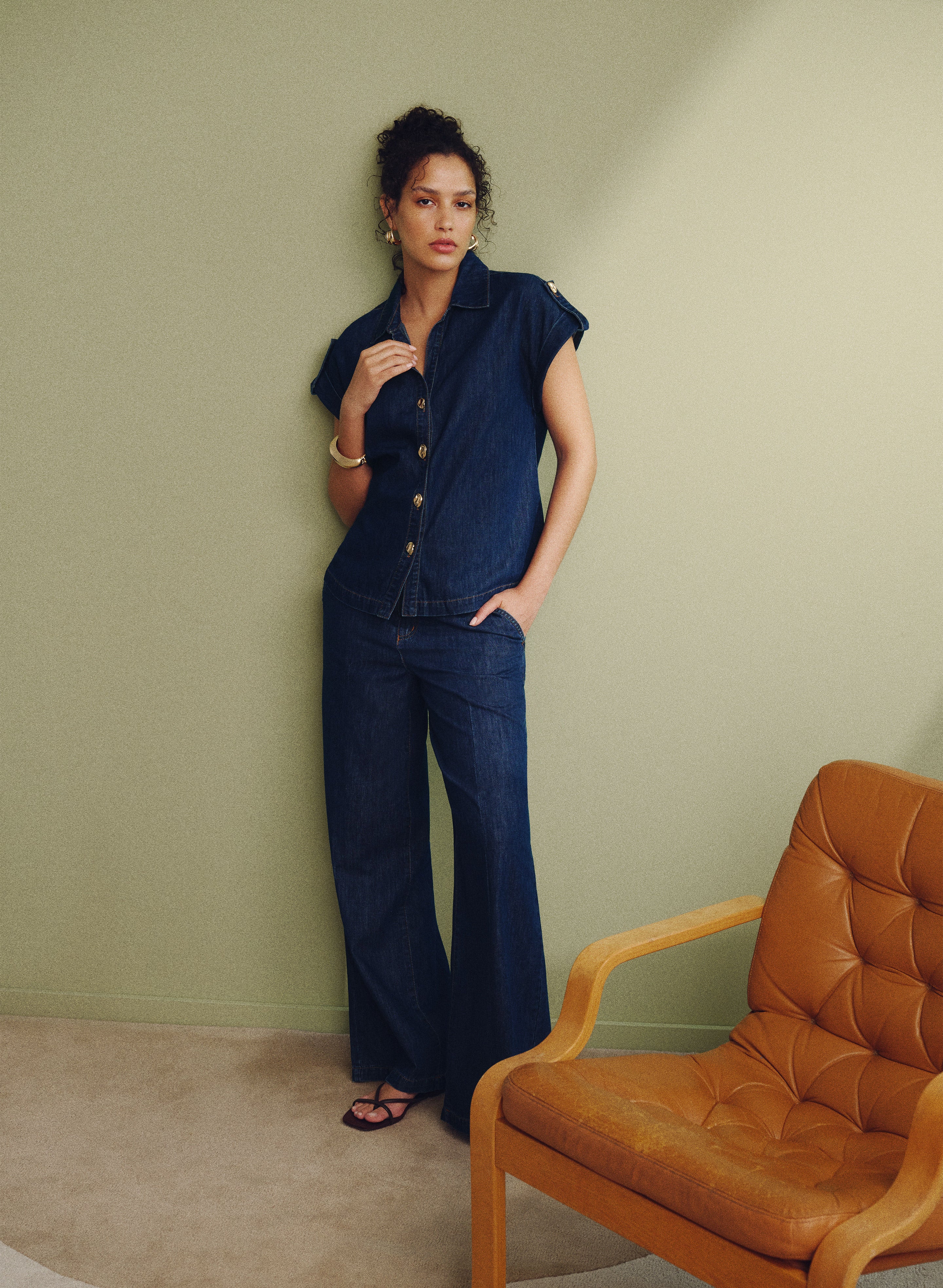 Denim Button-Down Blouse - Image 2