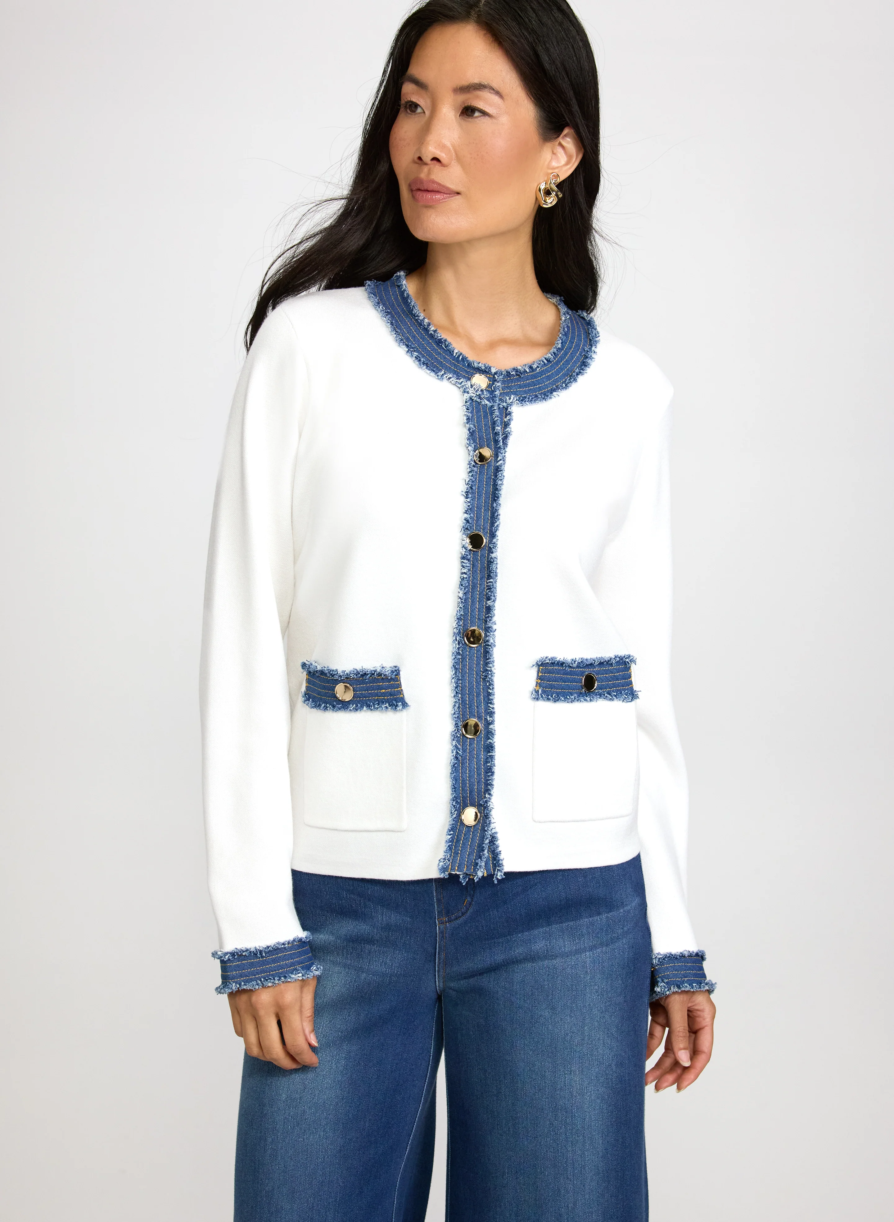 Denim Trim Cardigan