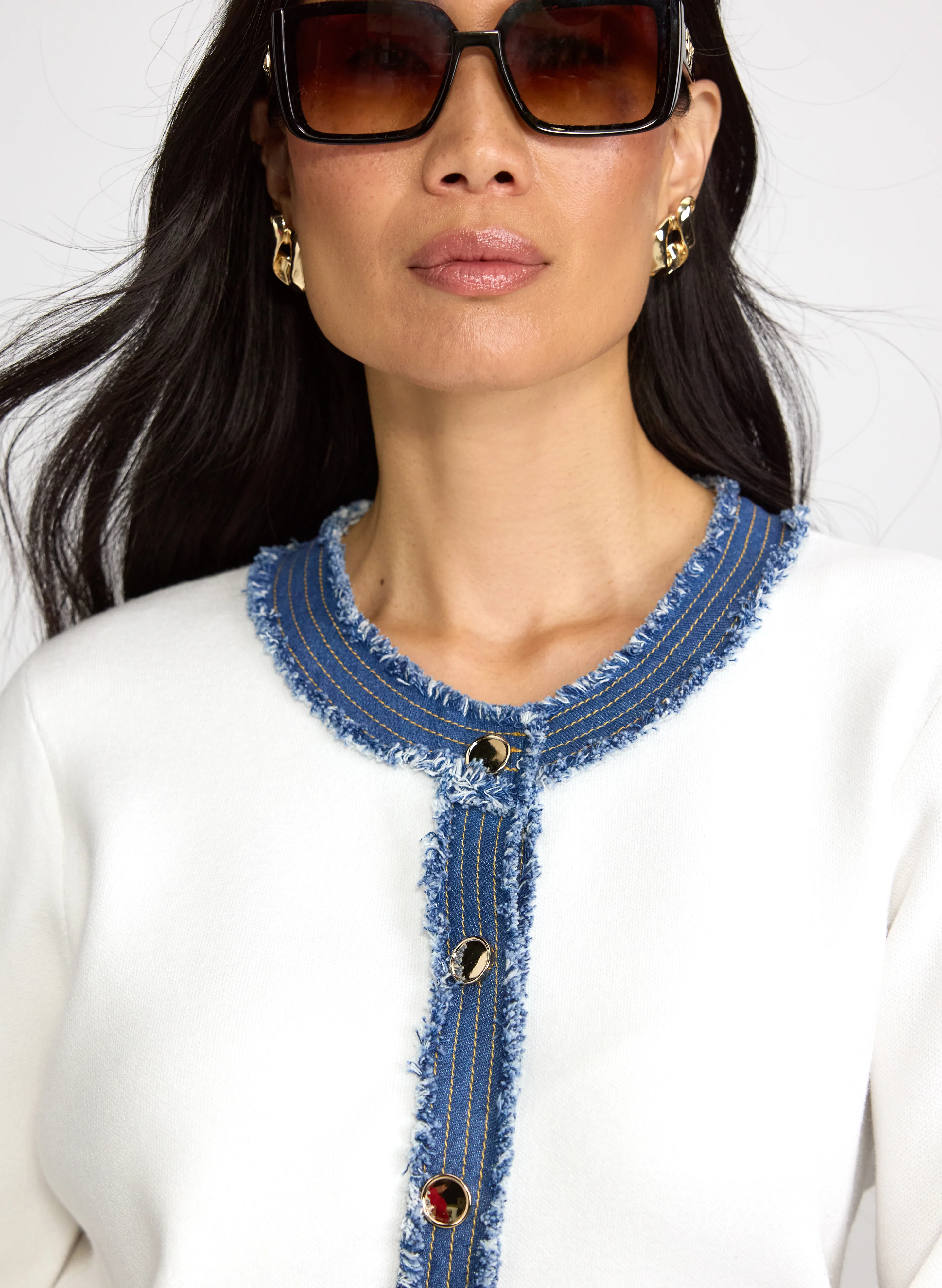 Denim Trim Cardigan - Image 2