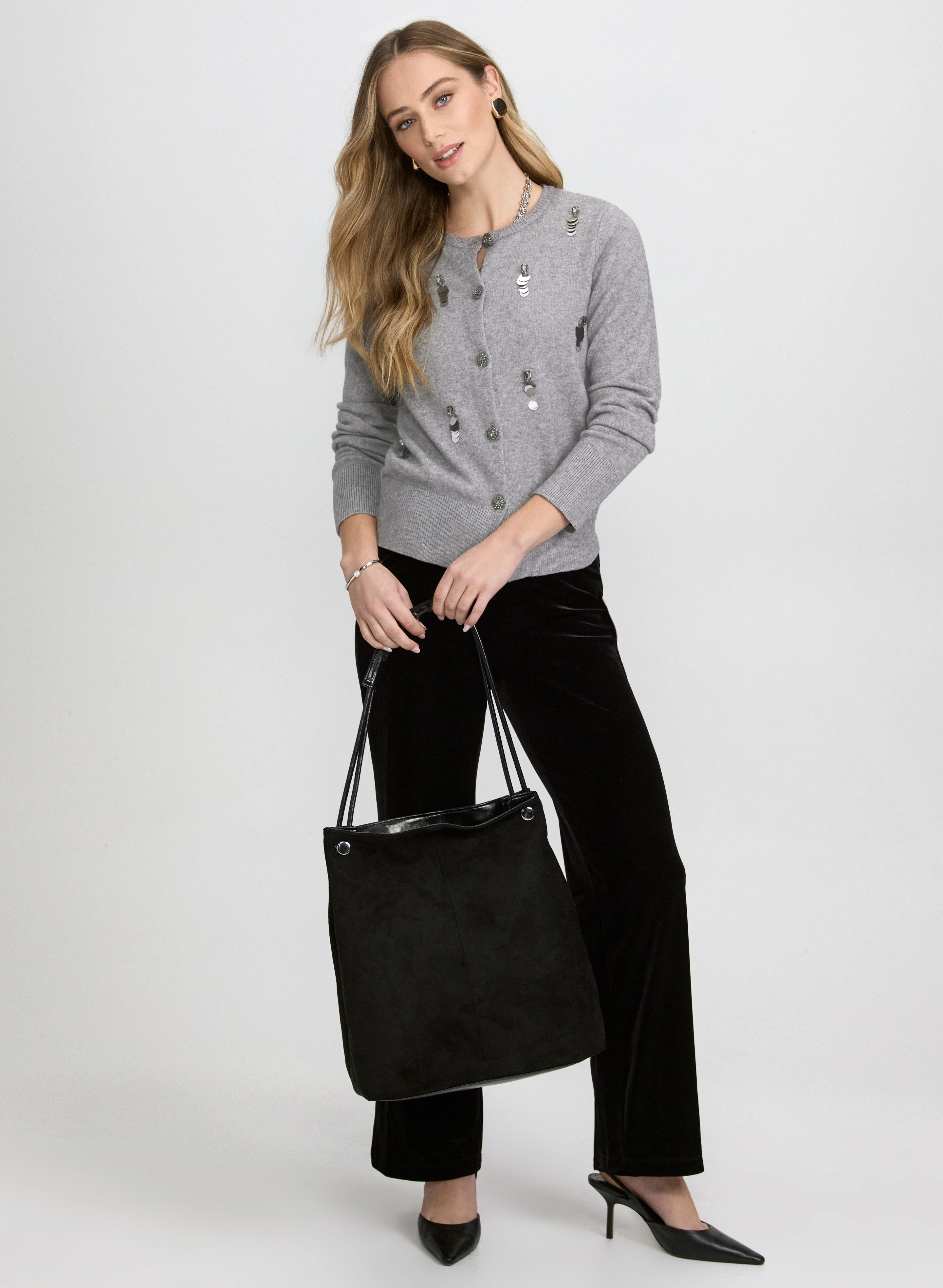 Embellished Jeweled Button Cardigan - Image 3
