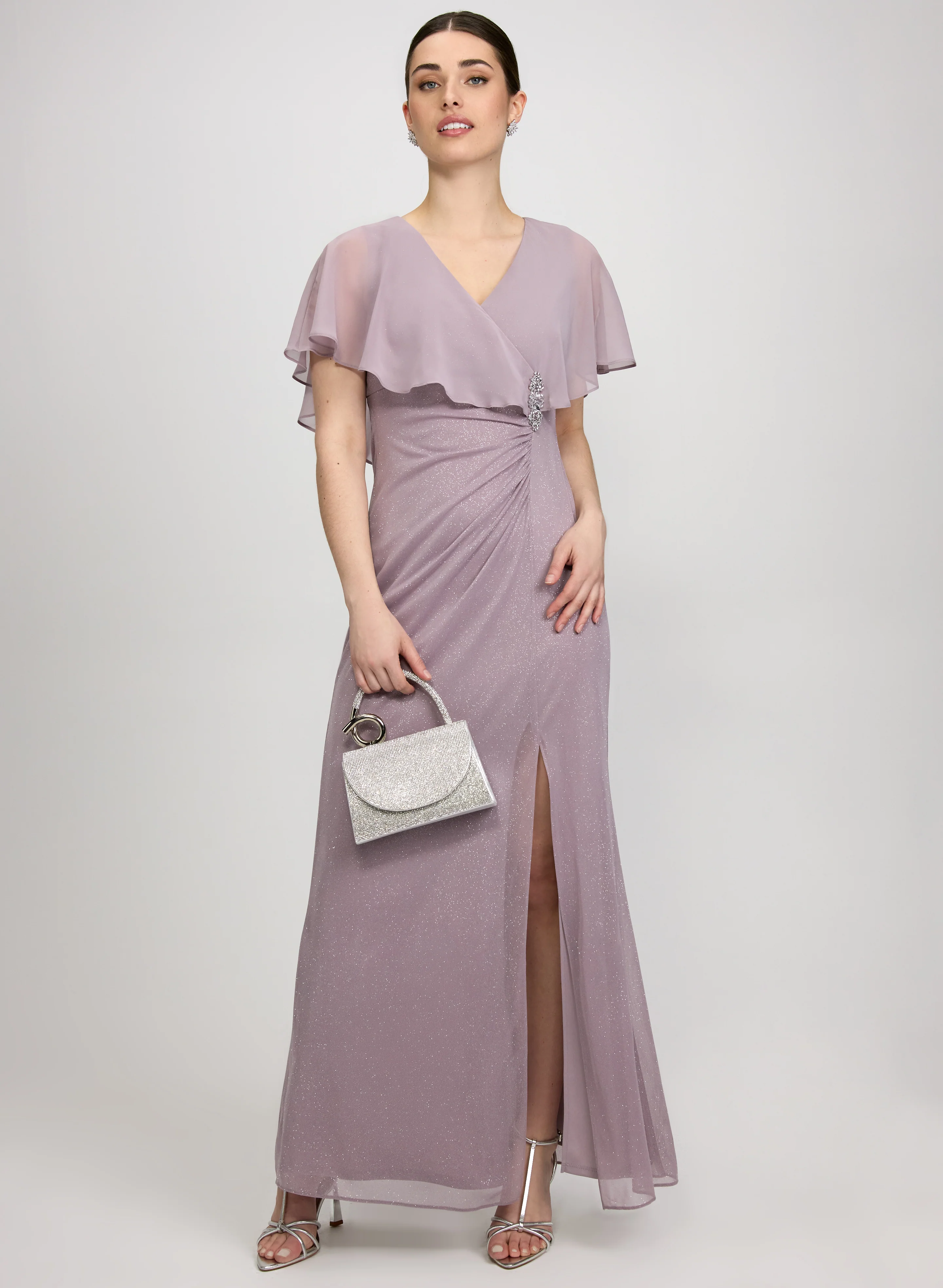 Glitter Mesh Slit Dress