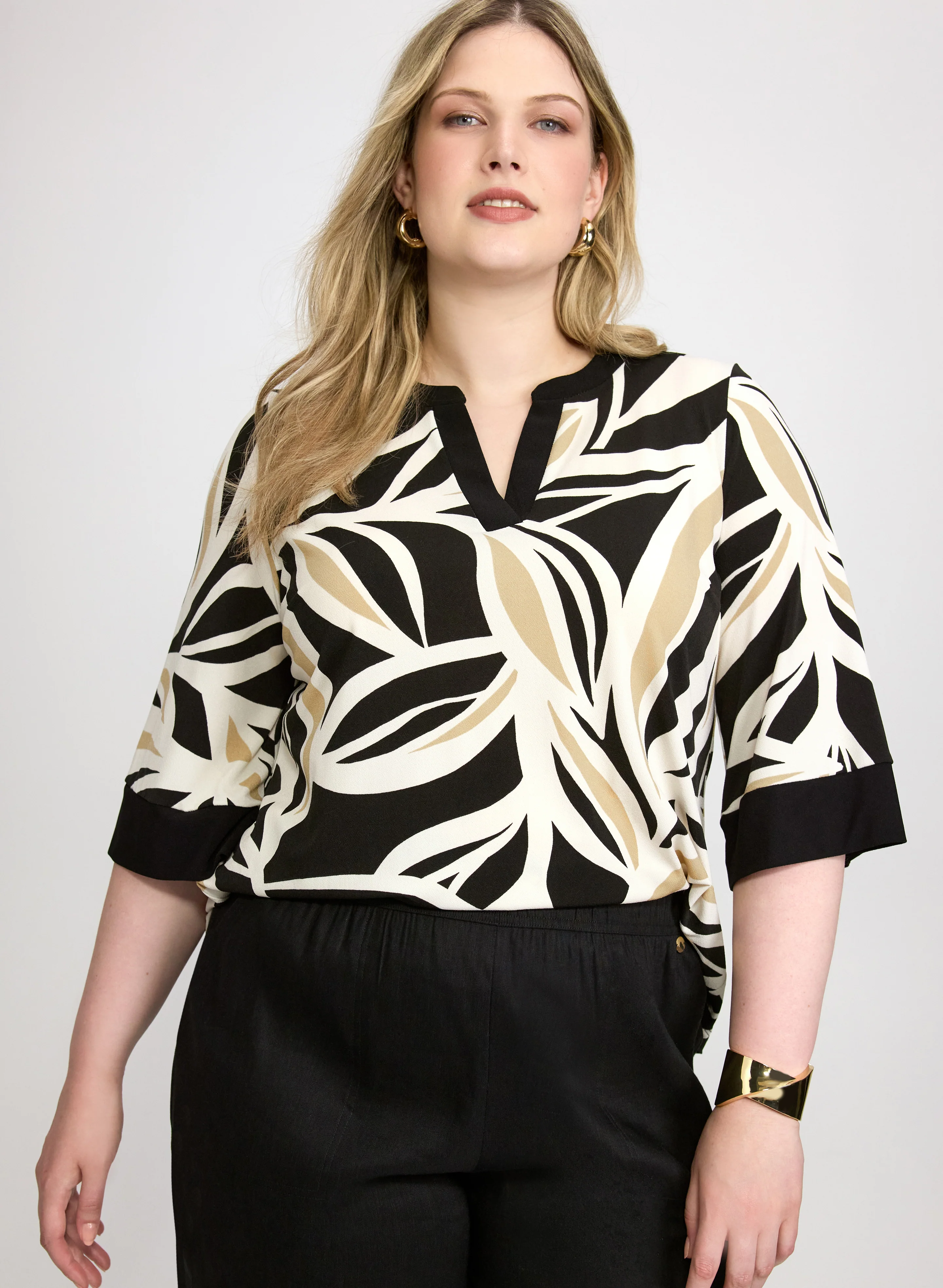 Graphic Leaf Print Top