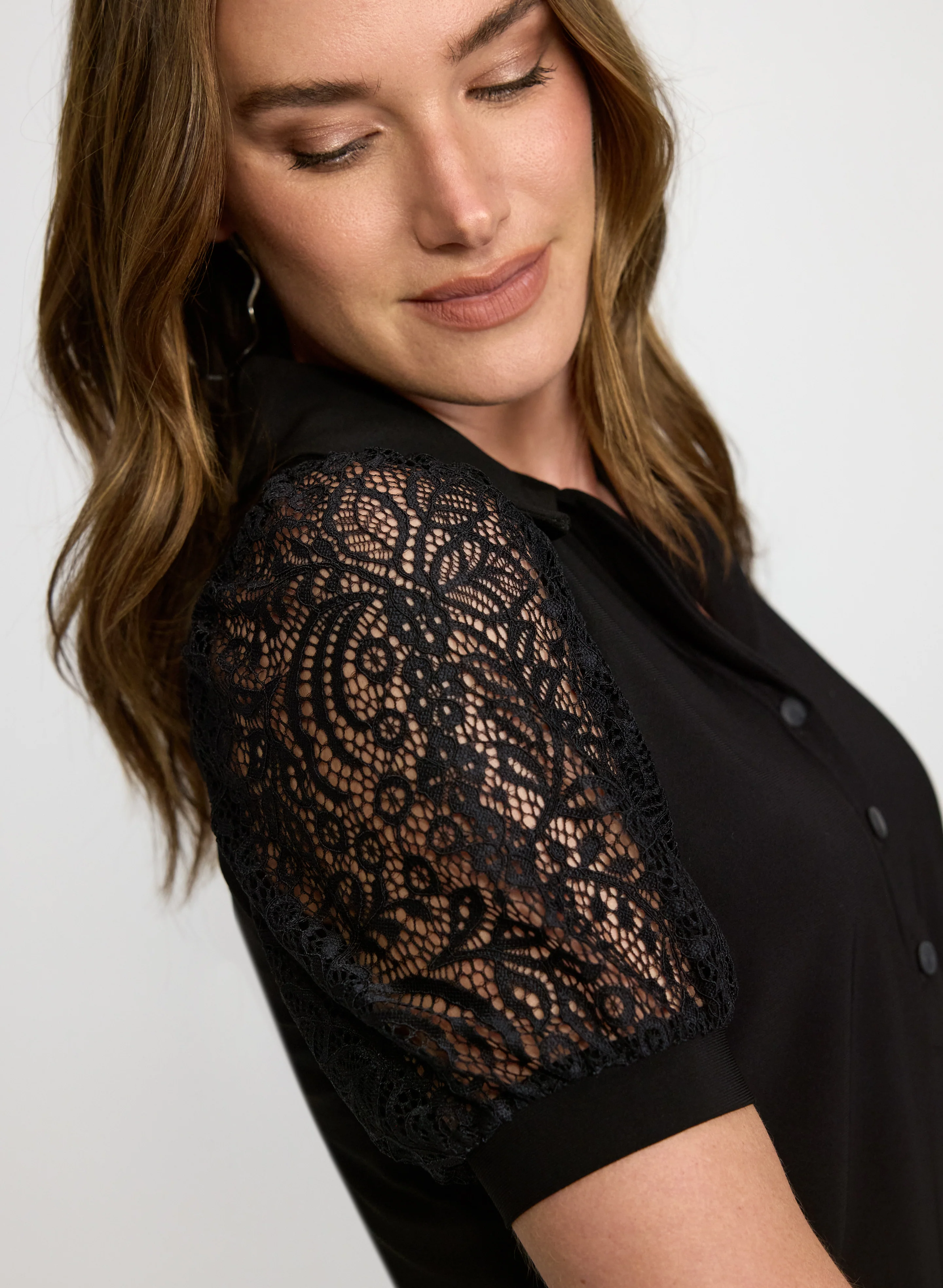 Lace Sleeve Polo Top - Image 2