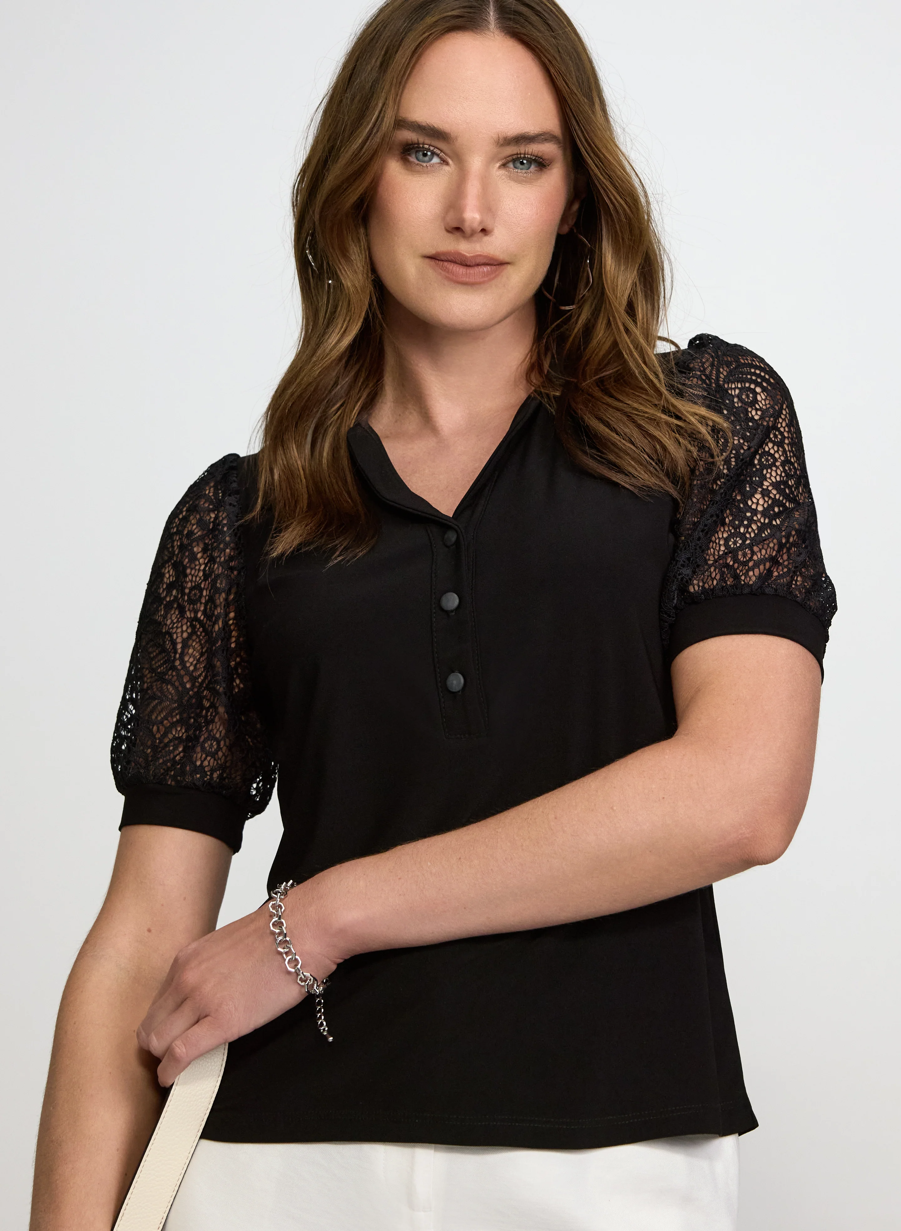 Lace Sleeve Polo Top - Image 4