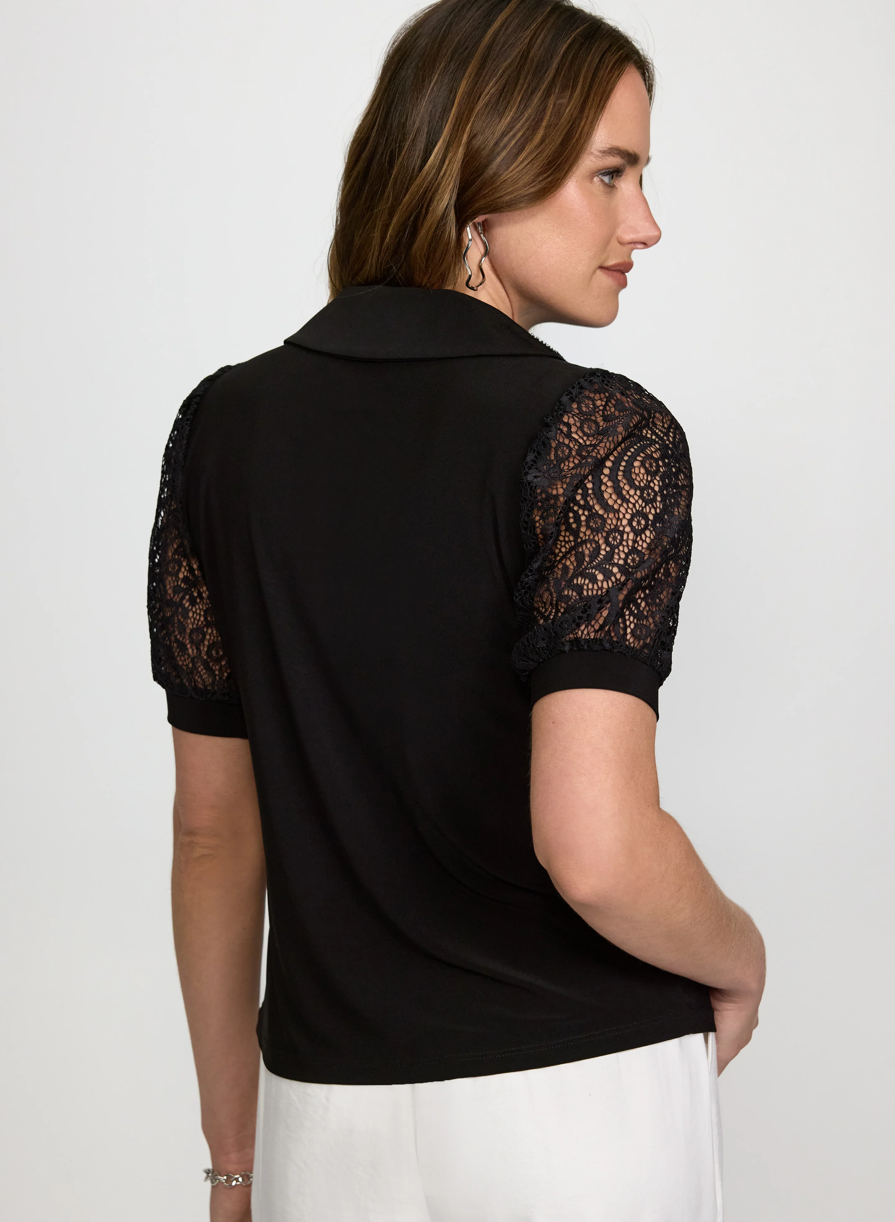 Lace Sleeve Polo Top - Image 5