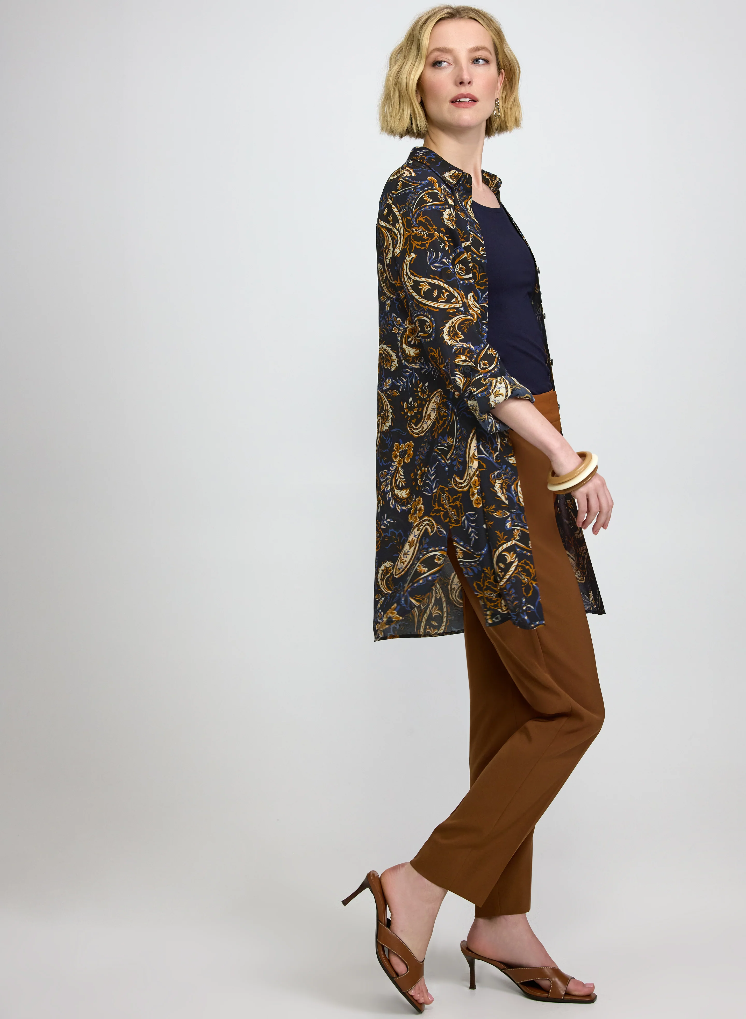Patterned Tunic Button-Down Blouse - Image 6