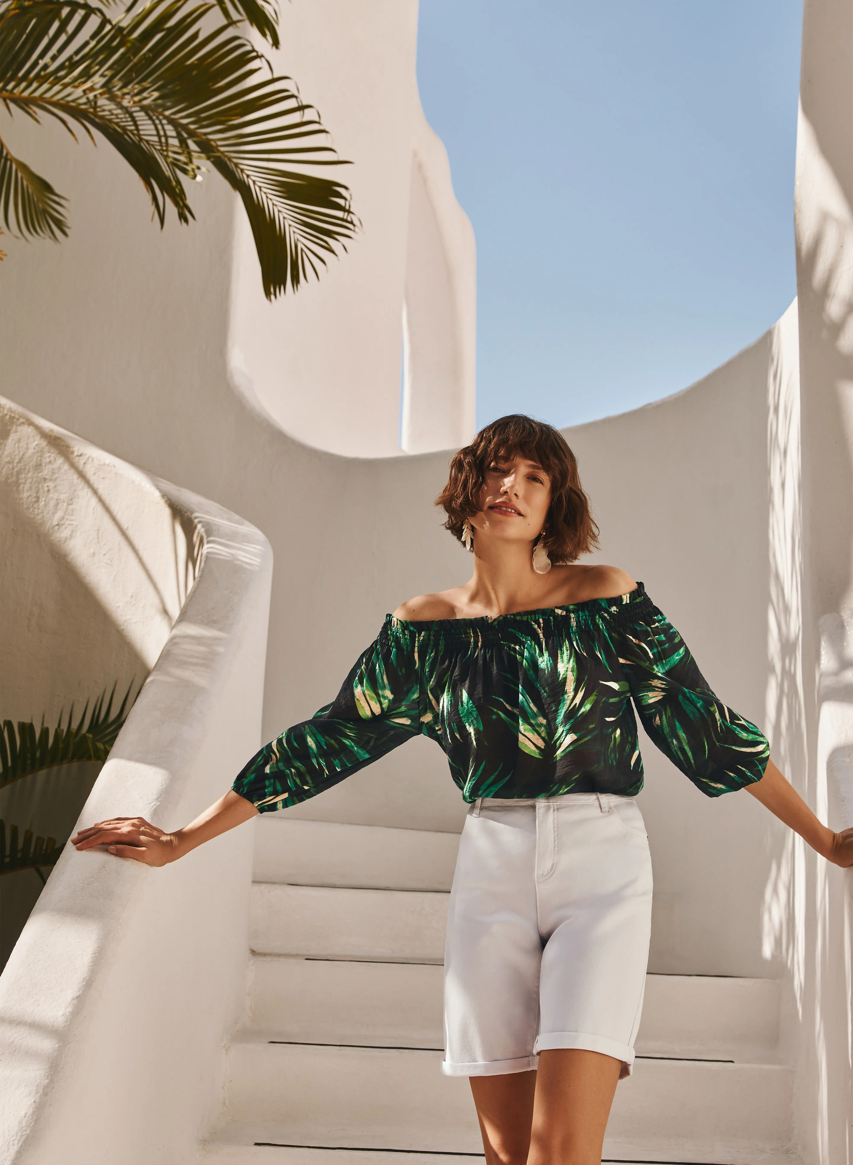 Palm Print Off-Shoulder Top - Image 8