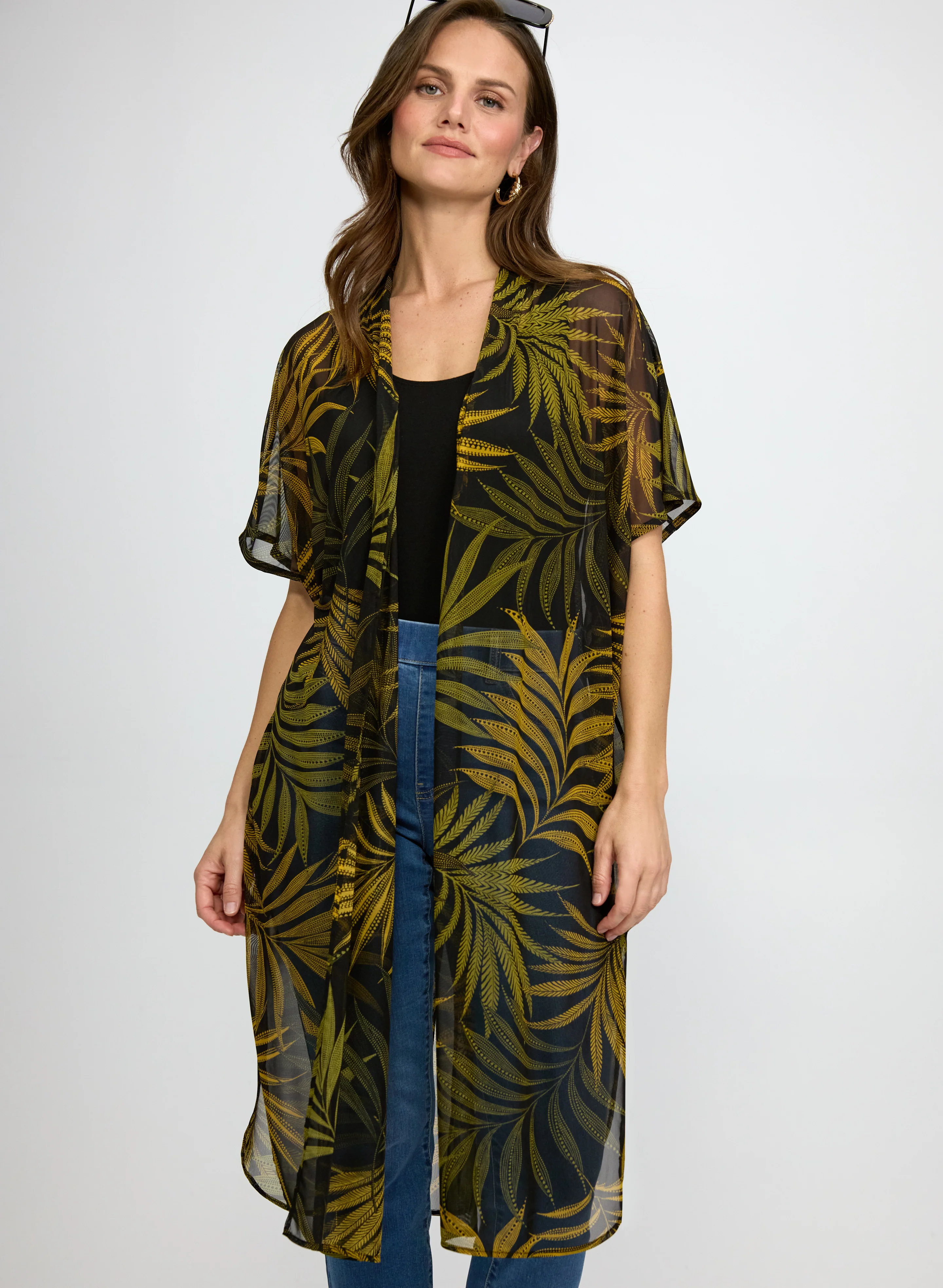 Palm Print Open Front Top