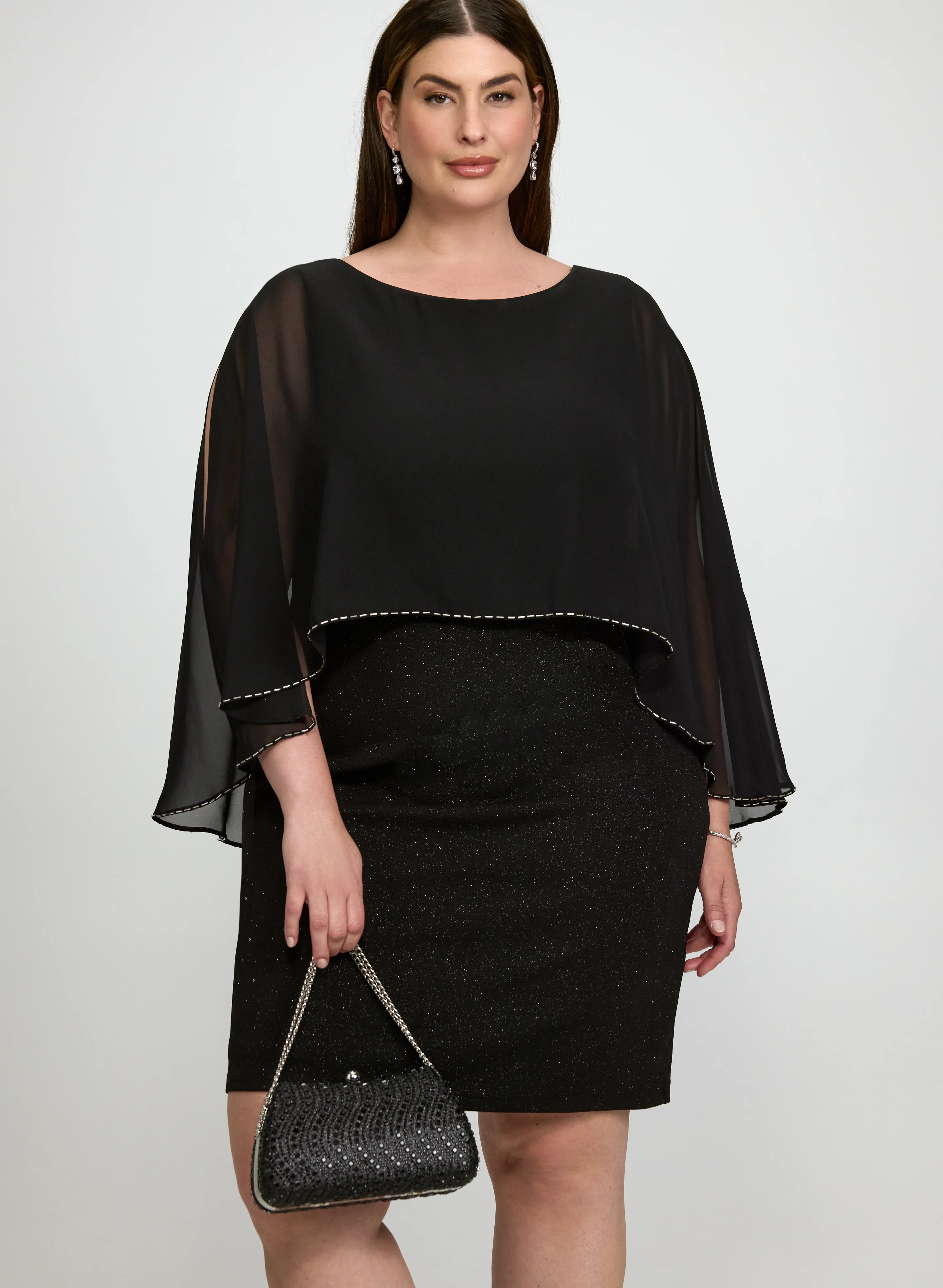 Rhinestone Trim Capelet Dress - Image 4