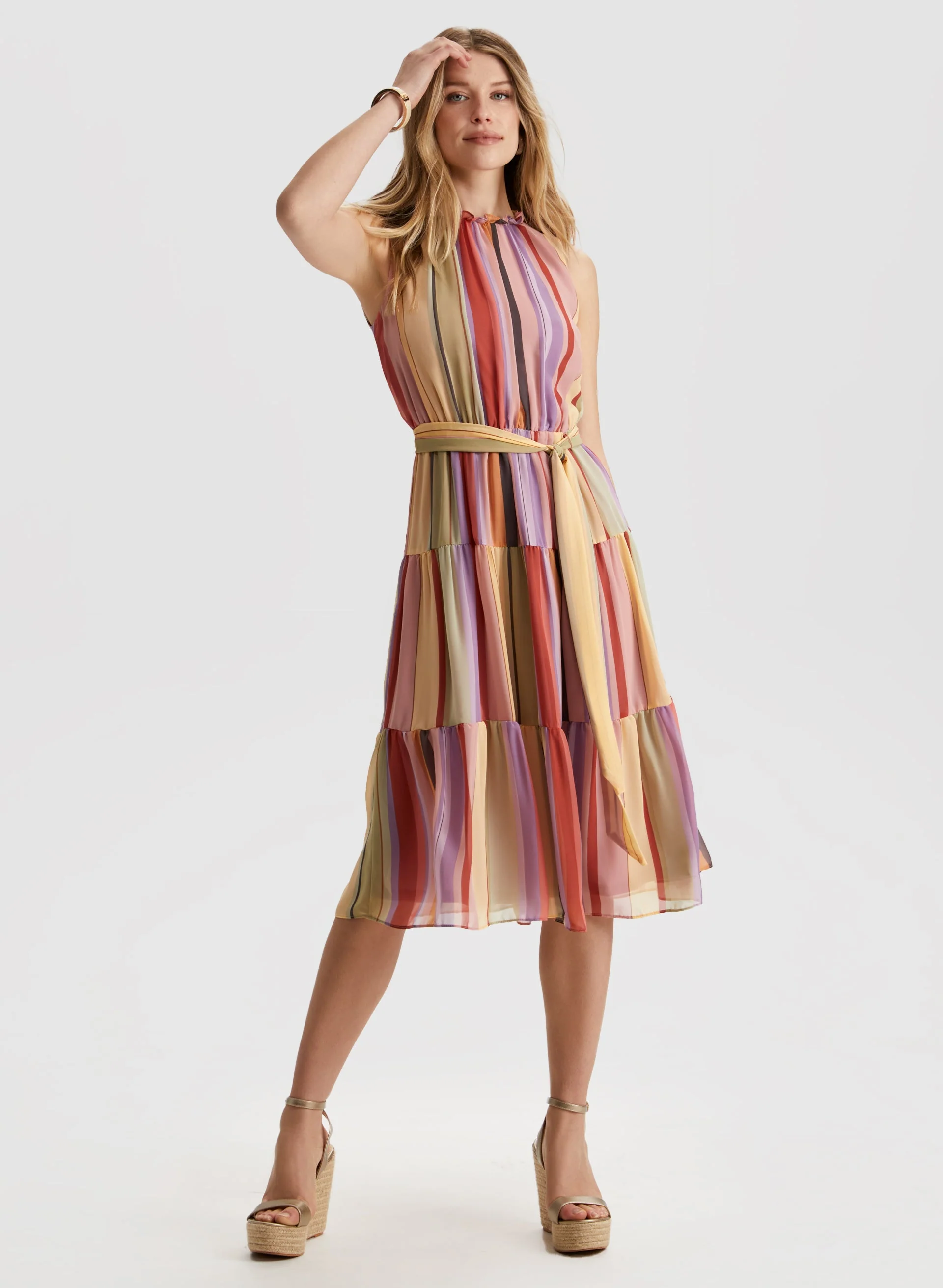 Striped Tiered Midi Dress